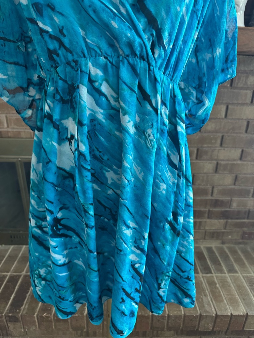Alice + Olivia Silk Watercolor Ocean Dream Mini Dress Medium Boho Ethereal - Picture 2 of 7